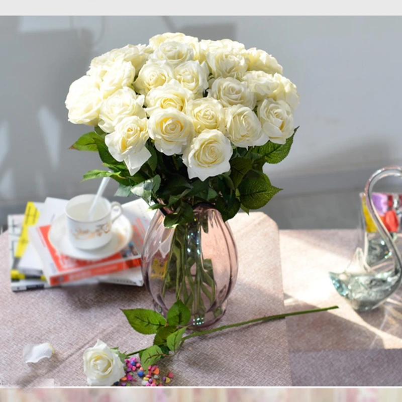 11pcs Verdadeiro Toque de Seda Rosa Flores Artificiais Casamento, Buquê de Noiva Falso Flores Floral Festa de Casamento Flores Decorativas
