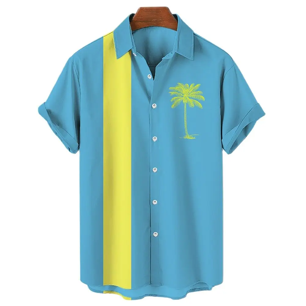 2022 Homens de Camisa Havaiana Solta Respirável Retrô Camisas masculinas de Moda Casual Manga Curta Tamanho Europeu Camisa Inimigo Homens Lapela Superior