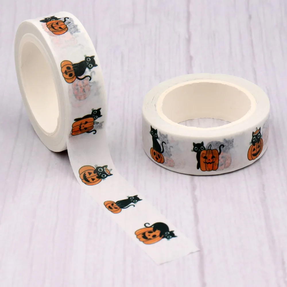 2022 NOVO 1PC 15mm*10m de Halloween Bonito Abóbora Gatos Decorativos Osso Washi Tape Scrapbooking Fita Adesiva Escola de Suprimentos de Escritório