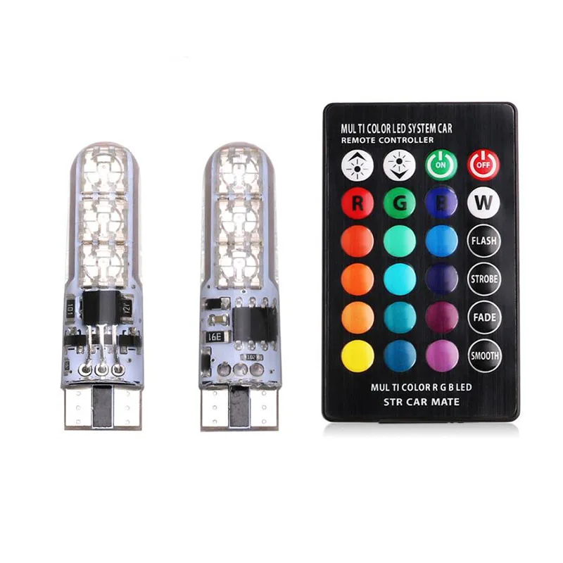 2Pcs/Set Carro Lâmpada LED T10 RGB Terno com Controlador Remoto(sem bateria) Externo Folga Largura Luz de Estacionamento de Carro largura da lâmpada