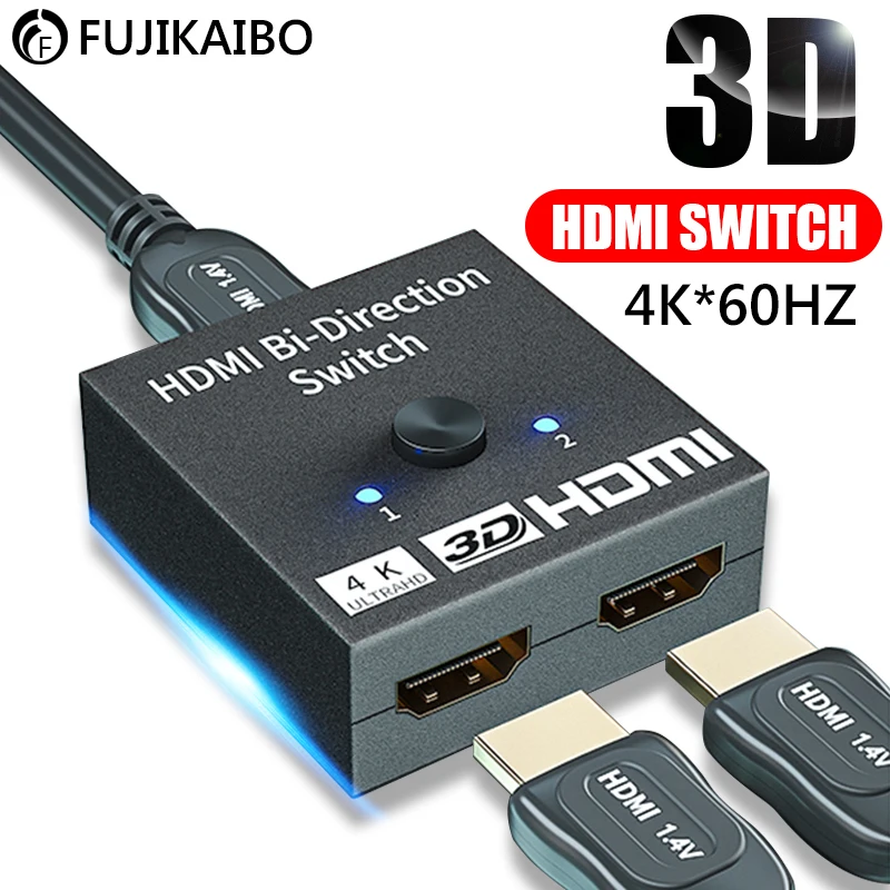 3D 4K compatível com HDMI Switch 2 Portas Bi-direcional Switcher HDR HDCP Divisor Suporta Ultra Para PS4 PC Xbox TV HDTV Switcher