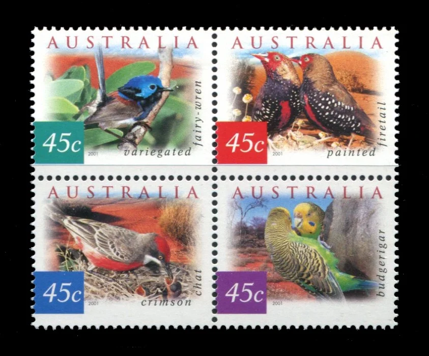 4 PCS,Austrália Post Carimbo,2001, Pássaros do Deserto,Animal Carimbo,Pássaro Carimbo,Selo Real,Original,em Bom estado Coleção