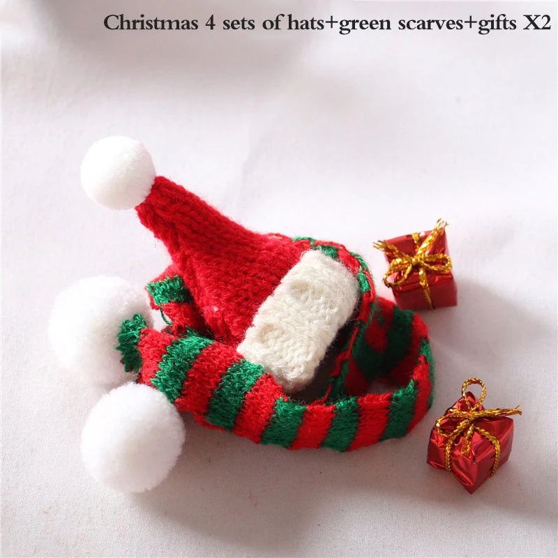 4Pcs/Set Boneca de Natal Brinquedos Elf Acessórios Mini Chapéu de Malha de Lenço + caixa de Presentes Boneca Bonecas Roupas Acessórios