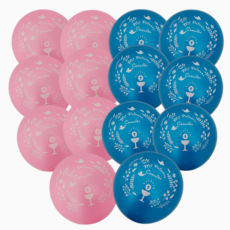 50 Peças De 10 Polegadas Azul Cor-De-Rosa Colorido Espanhol Logotipo Mi Primera Comunión Balão Para A Espanha Crianças A Primeira Comunhão, Festa De Decoração 0