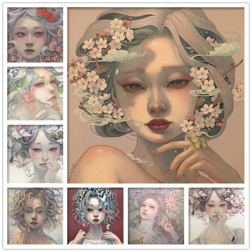 5D Diy Diamante Pintura Japonesa Menina, Menina Flor, Diamante Bordado de Gueixa, Sexy Mulher Bonita Mosaico de estilo Arte Deco Adesivo