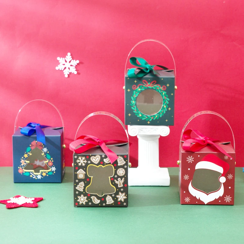 5pcs Feliz Natal de Papel, Caixas de PVC Clara Janela de Caixa de Doces Cookie Crianças de Embalagem de Presente Caixa de Festa de Natal, Ano Novo Noel Navidad 0