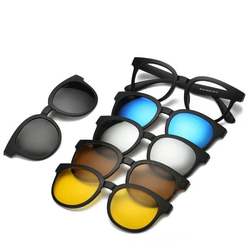 6 Em 1 Personalizados Homens Mulheres Polarizada Óptico Magnético Óculos de sol Clipe Ímã Clipe em Óculos de sol Polaroid Clipe de Óculos de Sol com Armação 0