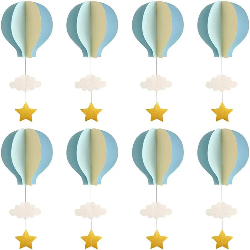 8/4 Pcs Pastel Azul Tamanho Grande Balão De Ar Quente Garland Decoração De Papel De Nuvem De Balão De Ar Quente De Suspensão De Aniversário, Chá De Bebê Decoração 0