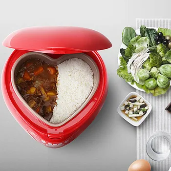 1.8 L em forma de coração panela de arroz utilizado em casa, com a função de Culinária de Arroz e Mingau de Cozinhar e Fazer bolo