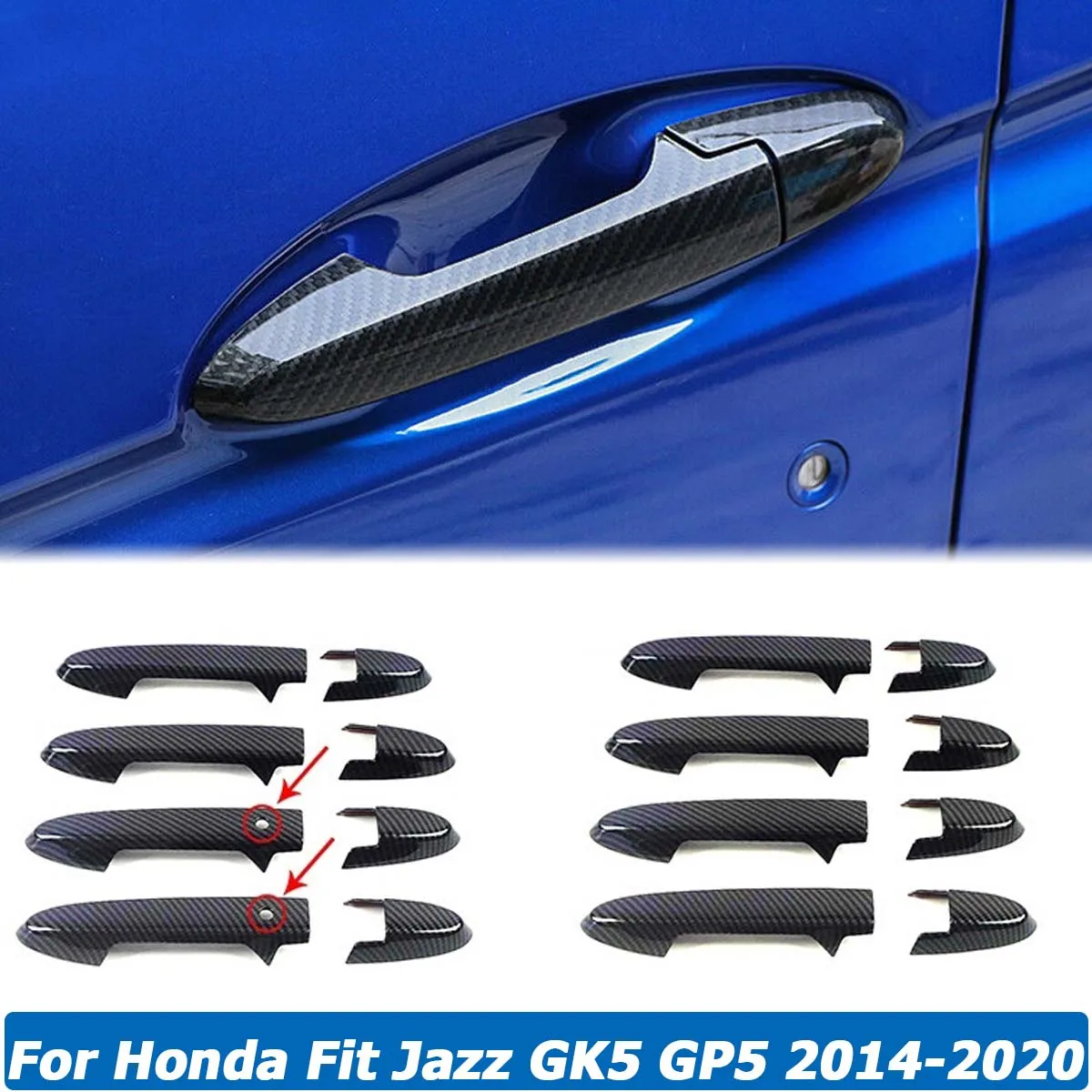 8PCS maçaneta da Porta Exterior da Tampa da Guarnição de Proteção Decoração ABS Adesivo Para Honda Fit Jazz GK5 através de iniciadores gp5 2014-2020 Acessórios do Carro