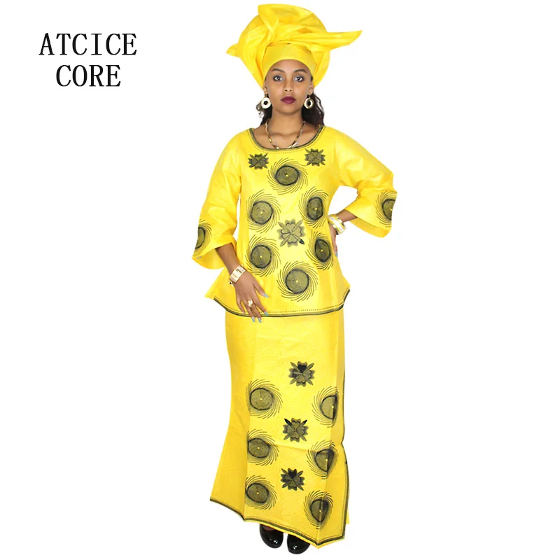 Africano Vestido Para Mulher Bazin Riche de Design de Bordado Para a Senhora Superior Com o Rapper LB006