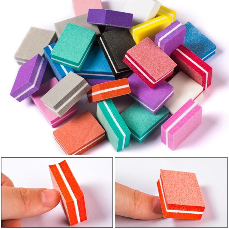 ATENDER EM 5/50Pcs/set Mini lixa de Unha Blocos Coloridos Esponja Unha polonês Lixar faixas de Unhas Polimento de Ferramentas de Manicure