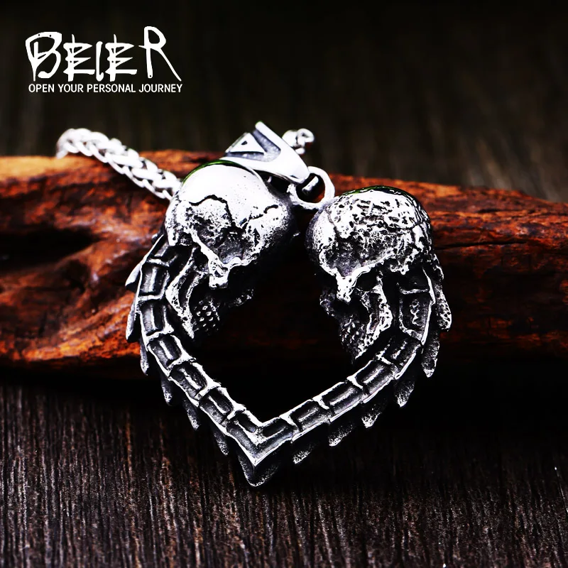 Beier 316L de aço inoxidável da Dobro do crânio em forma de coração dos homens pingente do amor de jóias de moda LHP114