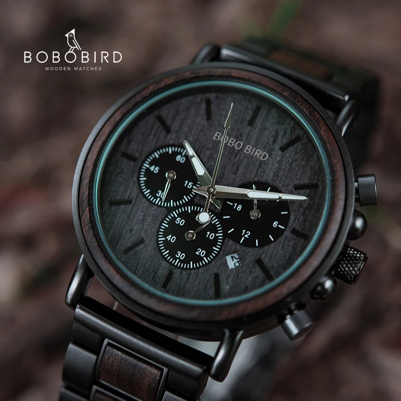 BOBOBIRD Masculino Relógio de Madeira Homens Relógios de pulso Luminoso Lidar com Cronógrafo Relógio relógio masculino Na Caixa de Presente