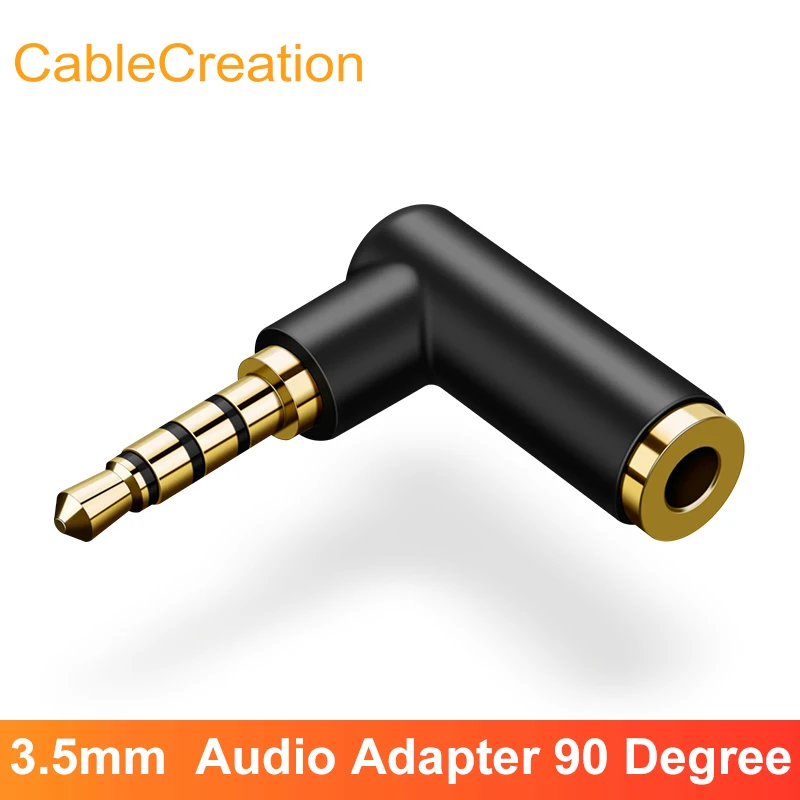 CableCreation ficha jack de 3,5 mm Ângulo Direito Adaptador de Áudio de Macho para Fêmea tomada de 90 Graus AUX Adaptador 1/8 TRRS Conector de Fone de ouvido Estéreo