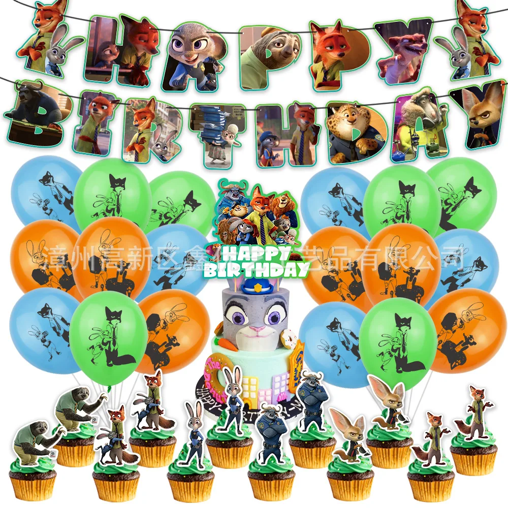 Disney Zootopia Zootropolis fontes do Partido de Papel de Faixa Bolo Topper Balões de Látex Feliz Aniversário Inscrição Favores para Crianças