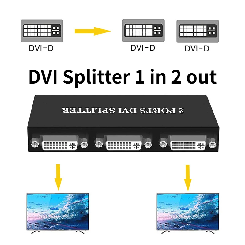 DVI Divisor de 1x2 DVI-D Adaptador de extensão 1 2 saídas HD 1080P para projetor monitor de computador com placa gráfica
