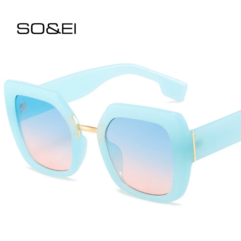 ENTÃO,&EI Moda Quadrado Colorido Óculos de sol das Mulheres Retro Tons UV400 Gradiente Homens de Tendências Azul cor-de-Rosa de Óculos de Sol