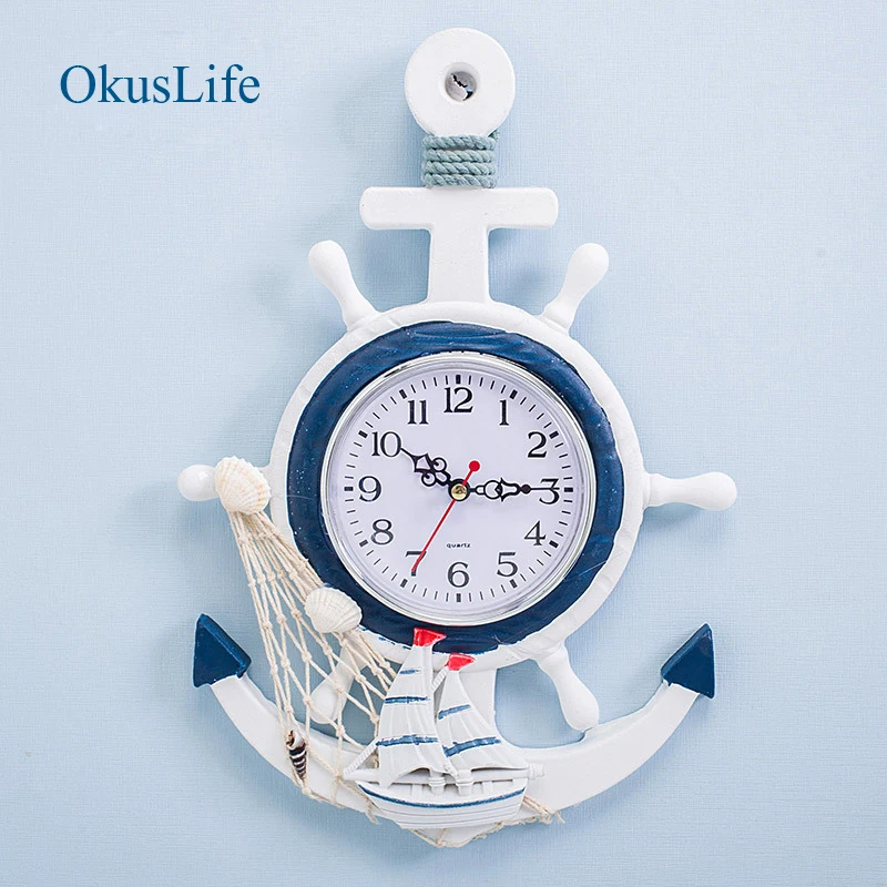 Europeia Relógio de Parede Estilo Marinho Relógio de Madeira Pendurado Relógio de Tempo para a Home do Bebê, Decoração do Quarto de Navegação de barco âncora Design