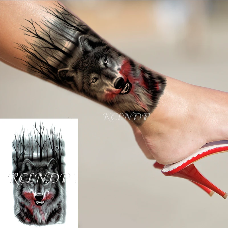 Impermeável da Etiqueta Temporária Tatuagem Sangramento Lobo da Floresta Mortos Árvore de Grande Tamanho Falso Tatto Flash Tatoo no Braço, Perna de Arte para Mulheres, Homens