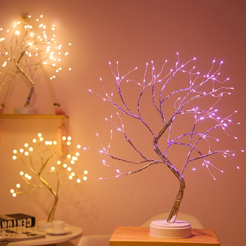 Noite do DIODO emissor de Luz Mini de Natal Cintilante Árvore de Fio de Cobre Garland Lâmpada Luminária para Casa de Férias de Crianças de Decoração do Quarto