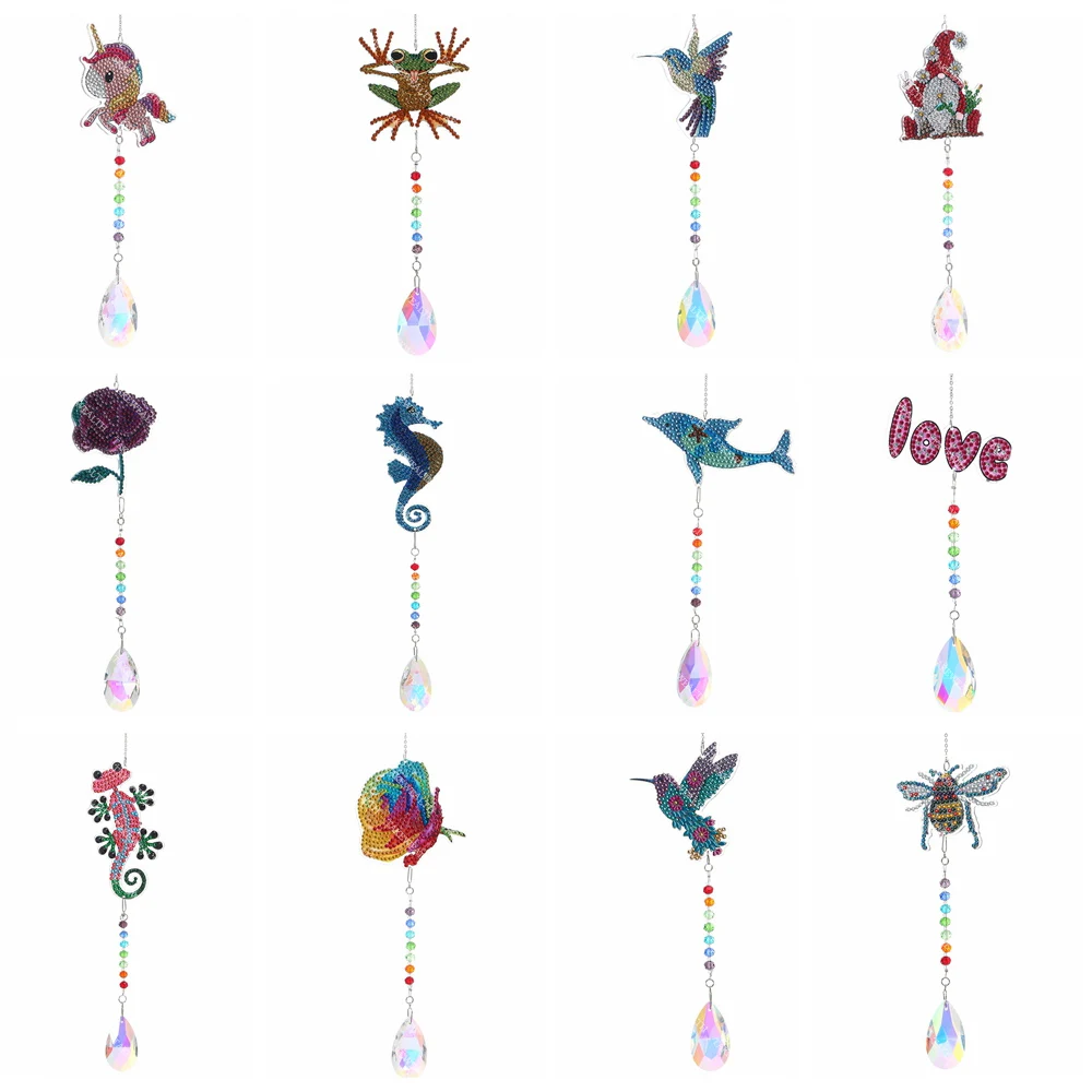 Nova 5D DIY Diamante Pintura de Cristal Sinos de Vento Animal Flor de Suspensão de Diamante Pingente de Arte do Mosaico Kit de Decoração para Casa