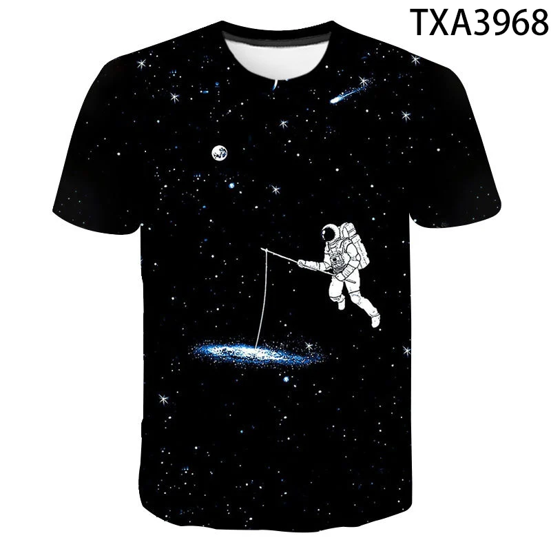 Novo Espaço o Astronauta 3d T-shirt Universo de Impressão Estrelas Moda de Rua Respirável, Leve e de Homens, de Mulheres, de Crianças de Fitness Topo