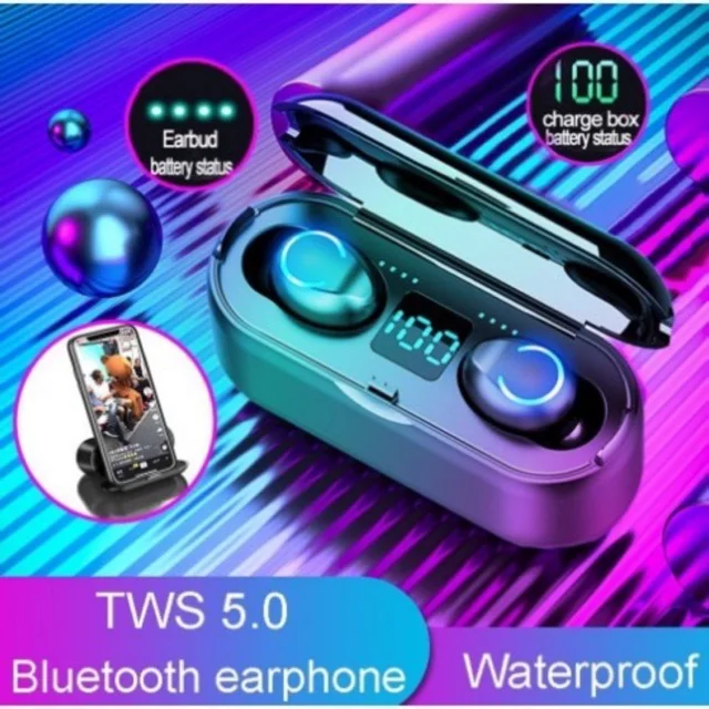 Original AMOI F9 TWS Fones de ouvido Bluetooth IPX7 Esporte 9D Fones de ouvido sem Fio Visor Fones de ouvido Microfone Fone de ouvido Para o Iphone Xiaomi Huawei