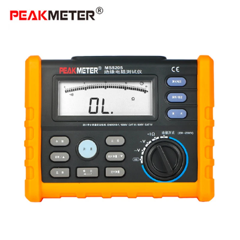 PEAKMETER MS5205 Digital Medidor de Resistência de Isolamento de 0,01-100G de ohm 250V-2500V Testador Analógico Megohm Medidor