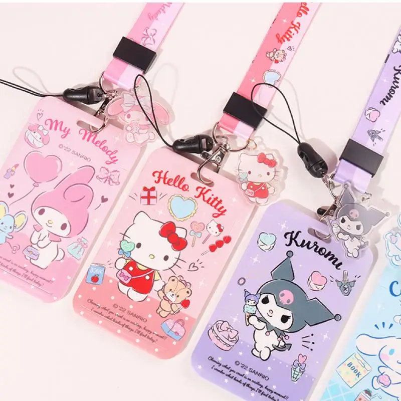 Sanrio Kuromi Melodia Cinnamoroll Kitty Titular do Cartão Com a Correia de desenhos animados Bonitos Cartão de IDENTIFICAÇÃO Protetor Pendurada no Pescoço Bag duplo ABS Presentes Crianças