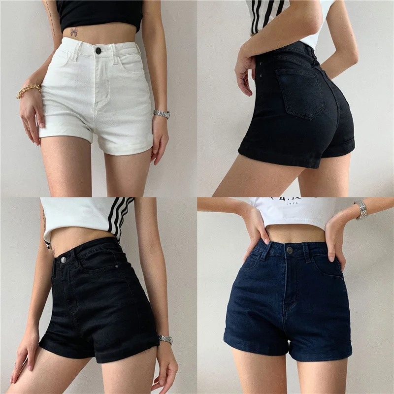 Shorts Mulheres Sólido Magro Estilo Coreano Elasticidade Nova Moda Slim Sexy Streetwear Jeans Verão Quente Curto Vinatge Das Mulheres De Lazer