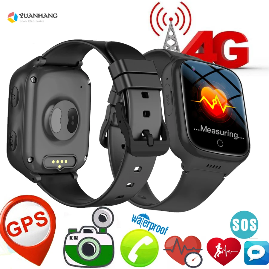 Smart 4G Idosos Homens idosos Relógio de frequência Cardíaca Pressão Arterial Posição GPS Track Monitor SOS Câmara para Chamadas de Vídeo Termômetro do Smartwatch