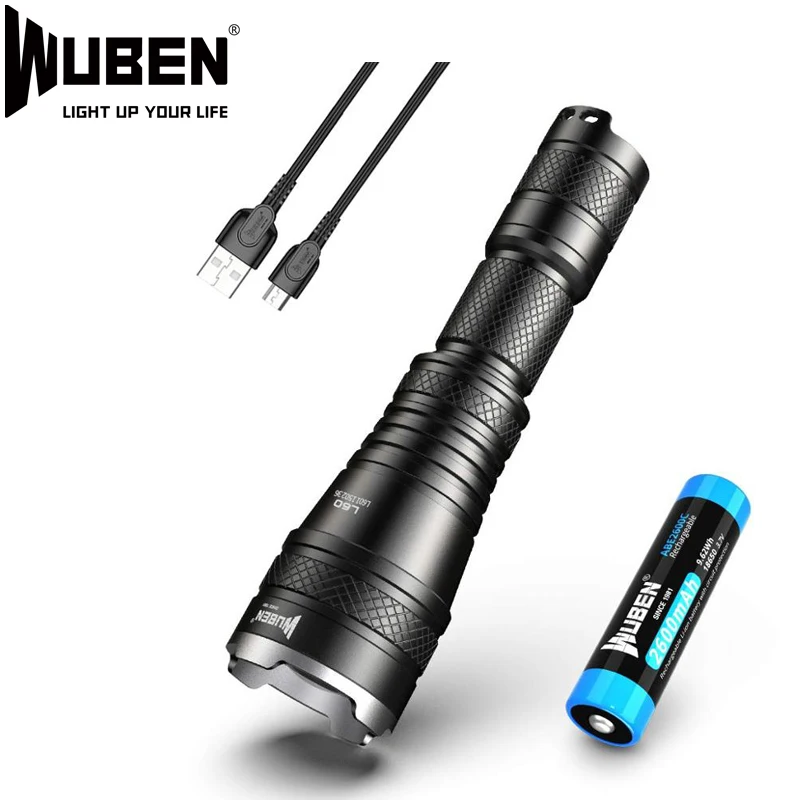 WUBEN L60 LED Zoomable Lanterna Tocha Recarregável do USB 1200 Lumens 18650 Bateria IP68 Impermeável LED 5 Modos de Iluminação para o Acampamento