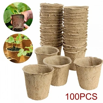 100Pcs DIY Viveiro de Vasos Biodegradáveis, Papel Celulose Turfa Pote Viveiro de Plantas Copo Bandeja de Viveiro Pote de Flores, de Sementes de Saco de Vasos de Planta Crescer