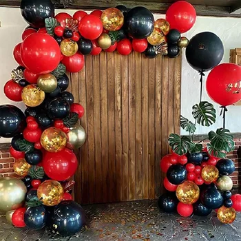 104pcs Vermelho e Ouro Preto Balões Garland Arco do Kit de 18 a 21 de 30º 40º 50º Festa de Aniversário, Decorações do Dia de são Valentim Globos