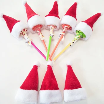 10pcs/set Chapéu de Papai Noel Mini Chapéu de Natal Pirulito Superior Topper Tampa Chapéu Para o Natal Festa de Ano Novo, Decoração de Festa