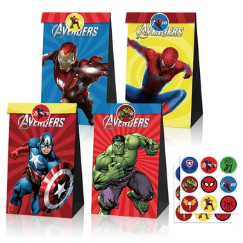 12pcs Vingadores homem Aranha de Ferro, Capitão América, Hulk Doces Kraft Giftbag Crianças Favores do Partido Para chá de Bebê Festa Dercortion de Abastecimento