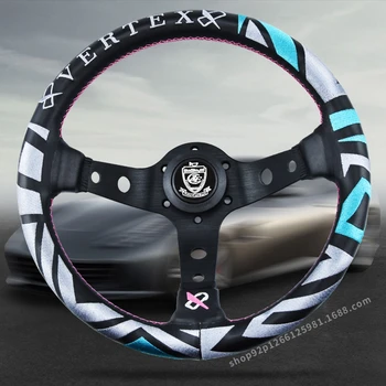 13 polegadas Vértice volantes Esporte volantes em Couro Genuíno Bordado de Corrida de Drift no volante do carro de jogos