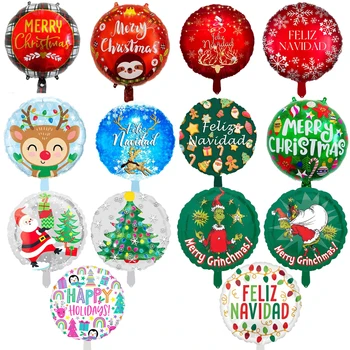 18inch Feliz Natal Balões Folha Feliz Navidad Rodada Hélio Bola de Boneco de neve, Papai Noel Festa de Natal Decoração de Globos