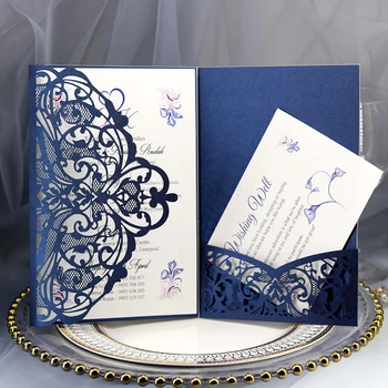 1pcs Azul Branco Elegante de Corte a Laser Convite de Casamento, Cartões de Saudação, Cartão de Personalizar Negócios Com Cartões RSVP Decoração de festas