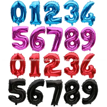 1pcs de Ouro/Prata/vermelho/preto/azul/rosa-Número de Balões Folha Dígitos ar Balões de Feliz Aniversário de Casamento Decoração da Parte de Suprimentos