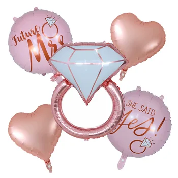 1set Anel de Diamante Folha de Balão 22inch Rosa de Ouro Noiva Balão Carta de Balão Chuveiro Nupcial Casamento Noivado Decoração