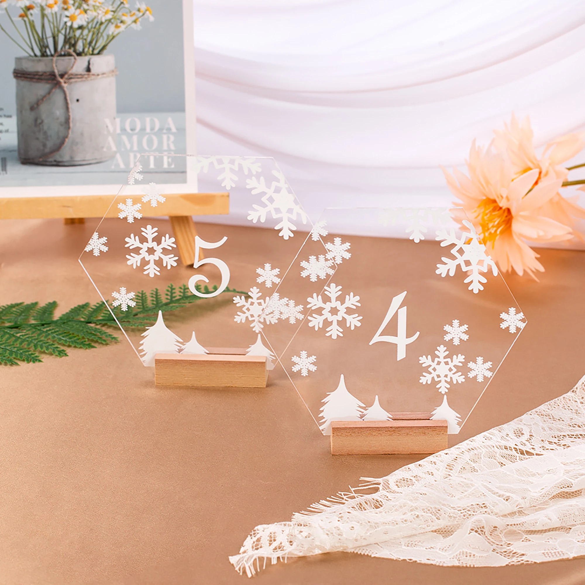 Floco de neve de Acrílico Casamento Números de Mesa Personalizadas Nome Caligrafia de Inverno Número que Vem para Casamento Moderno de Decoração de Natal 1