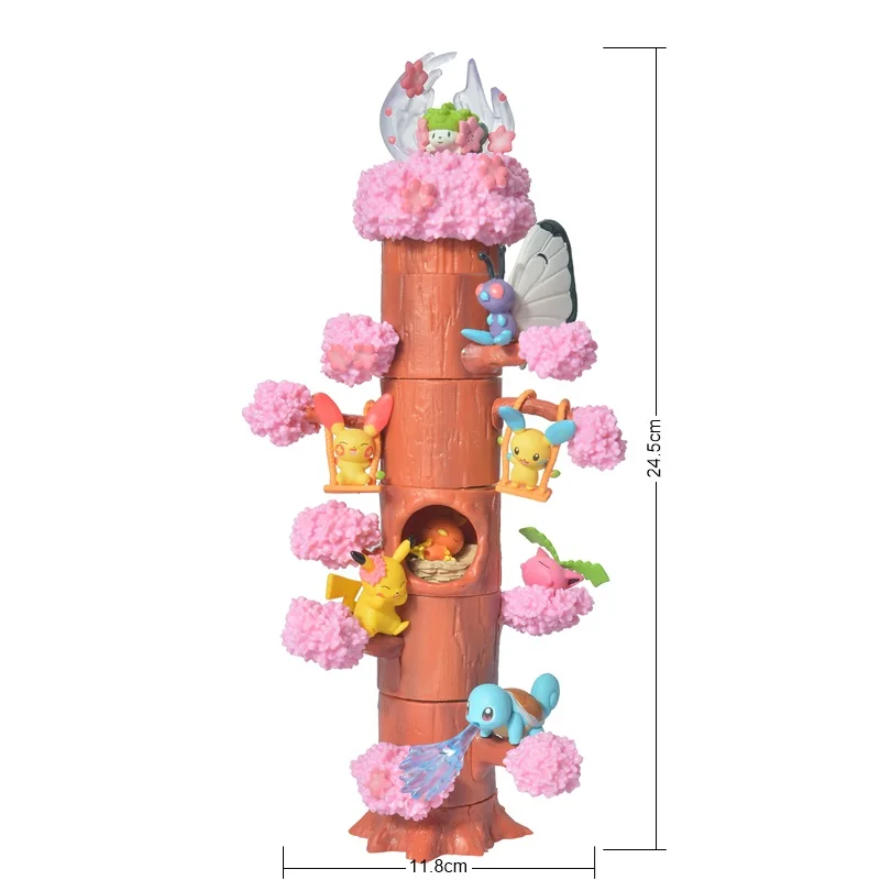 Genuíno 6Pcs/Set Pokemon Montar Toco de Árvore Bonito Elf Árvore de Cereja Pikachu Móveis Decoração de Boneca Brinquedos para Crianças de Presente 1