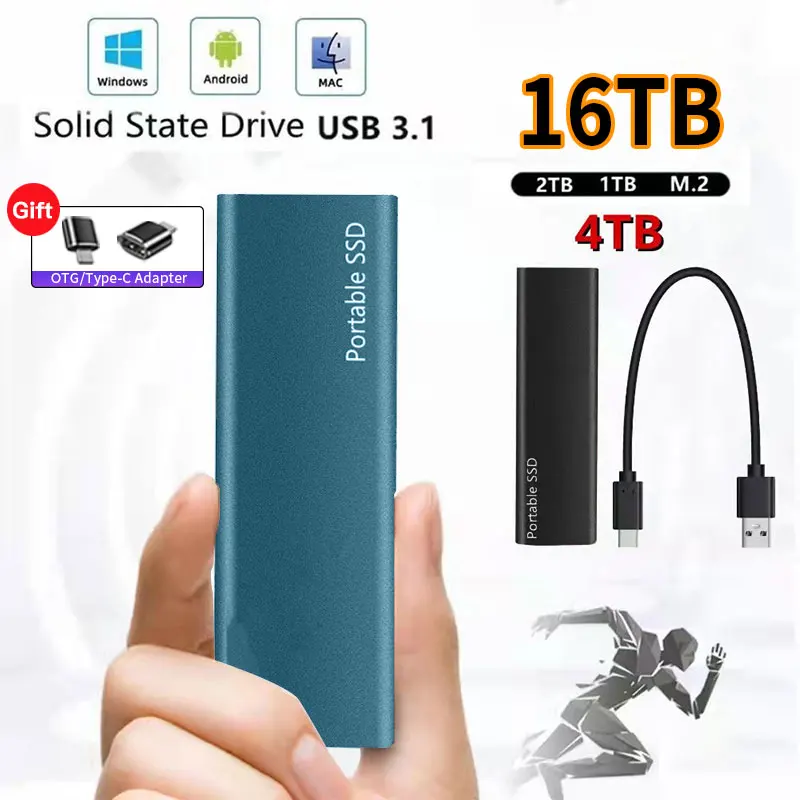 Portátil 1TB SSD, disco Rígido Externo-Tipo C USB 3.1 Alta Velocidade 500GB de Armazenamento Externo Discos Rígidos Para Laptops/Windows/mac 1