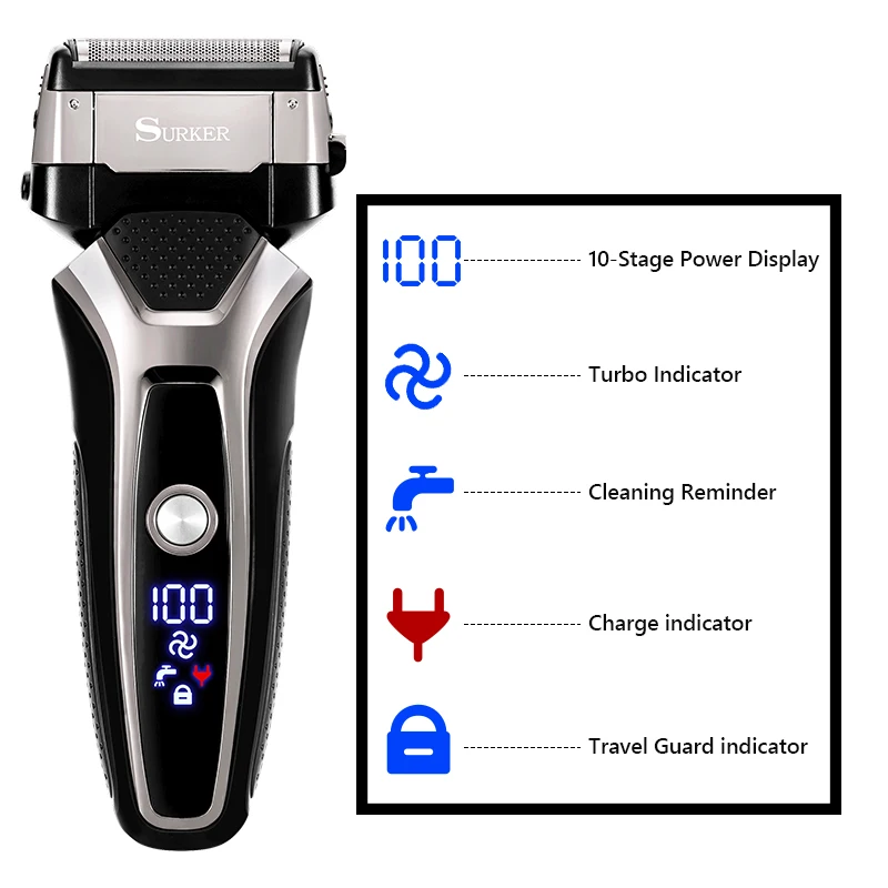 Recarregável USB Barbeador Elétrico de Aço Inoxidável, Máquina de Barbear Homens 3D Triplo de Flutuação da Lâmina de Barbear Barbeador Aparador de Barbeiro 1