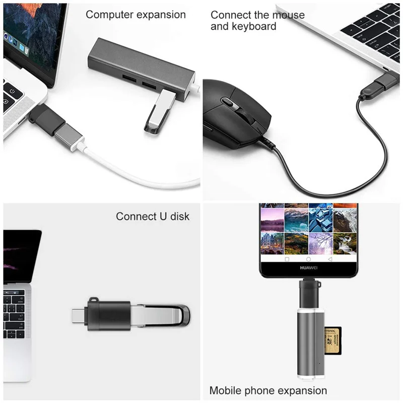 USLION Tipo C para Adaptador USB 3.0-Tipo C Adaptador OTG Conversor para MacBook Pro Samsung Xiaomi Telefone Huawei Unidade Flash Reader 1
