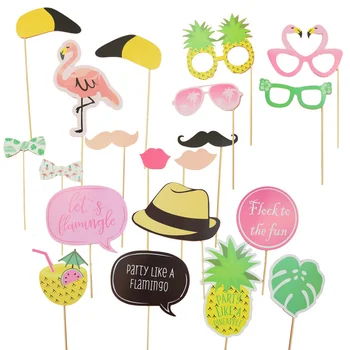 20 peças de conjunto de estilo Havaiano engraçado máscara flamingo segurando foto adereços festa de aniversário, decoração festiva de suprimentos