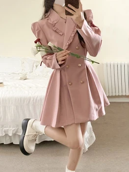 2022 Inverno Elegante Blazers Mini Vestido Das Mulheres De Uma Peça Vestido Coreano Moda Feminina Casual Manga Longa Vintage Vestido De Festa Curto