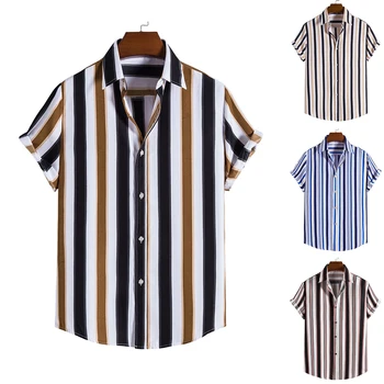 2022 masculina de Manga Curta, camisa Listrada Moda Verão Camisa de Homens Soltos Camisa Casual Tops Botão de Camisa